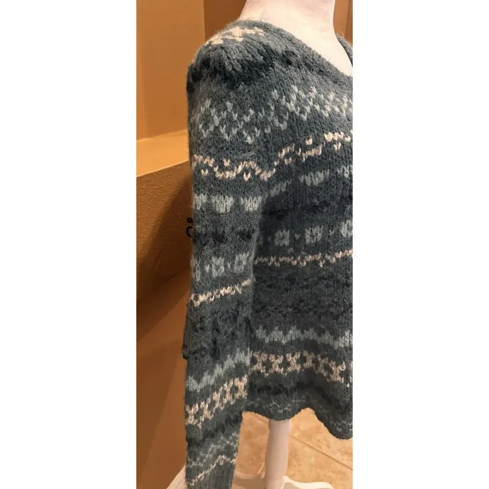 Free People Through The Storm Long Sleeve Sea Blue Sweater Size L